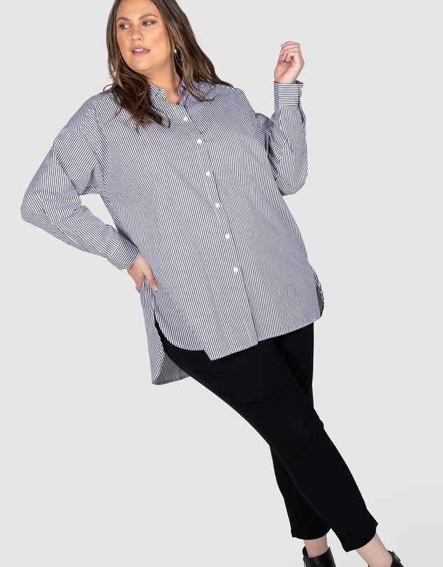 Love Your Wardrobe - Leah Stripe Curved Hem Over Shirt