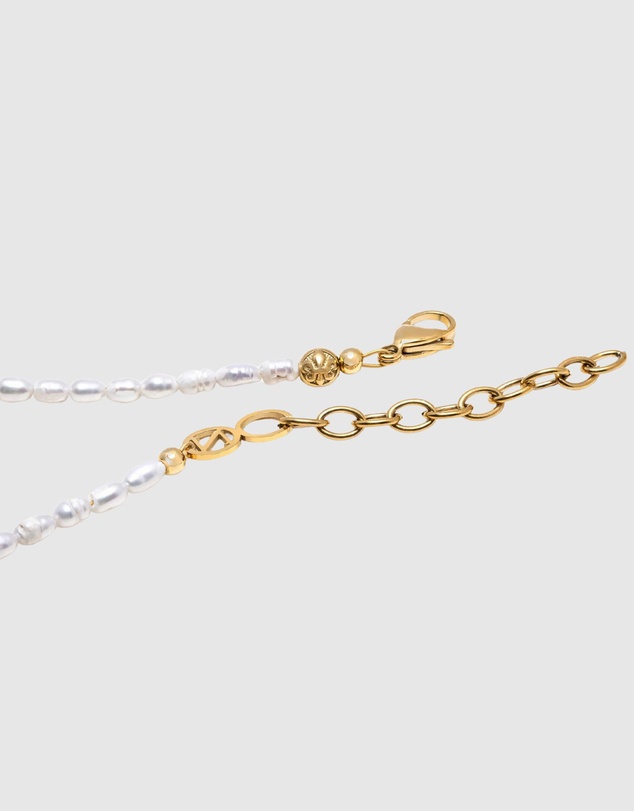 Nialaya Jewellery - Men's Mini Pearl Choker with Cross
