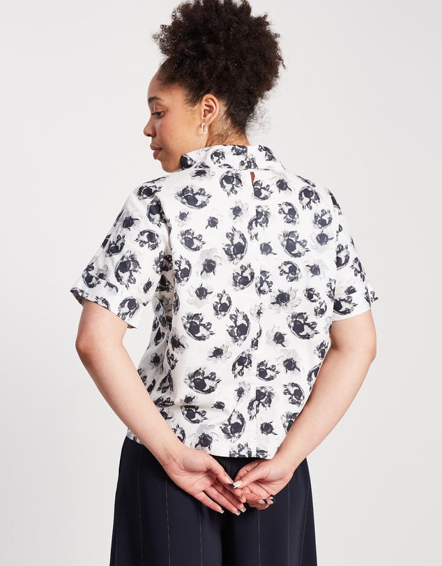 The Social Outfit - Monochrome Floral Roll Neck Top