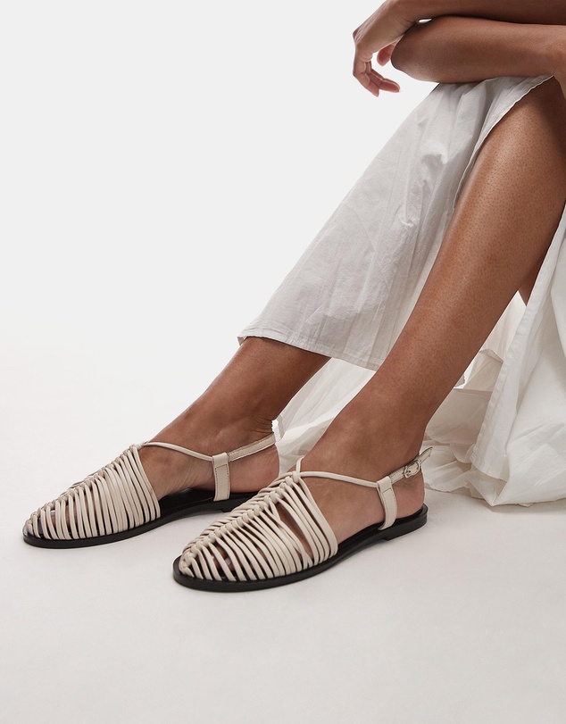 TOPSHOP - Aidan Leather Weave Tie Up Flat Shoes