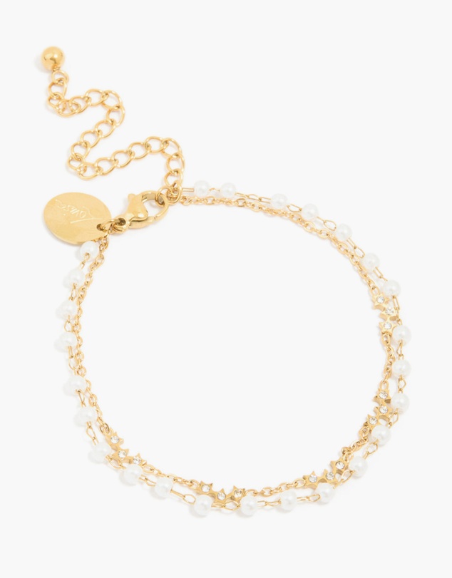 Lovisa - Waterproof Gold Plated Stainless Steel Pearl & Cubic Zirconia Bracelet
