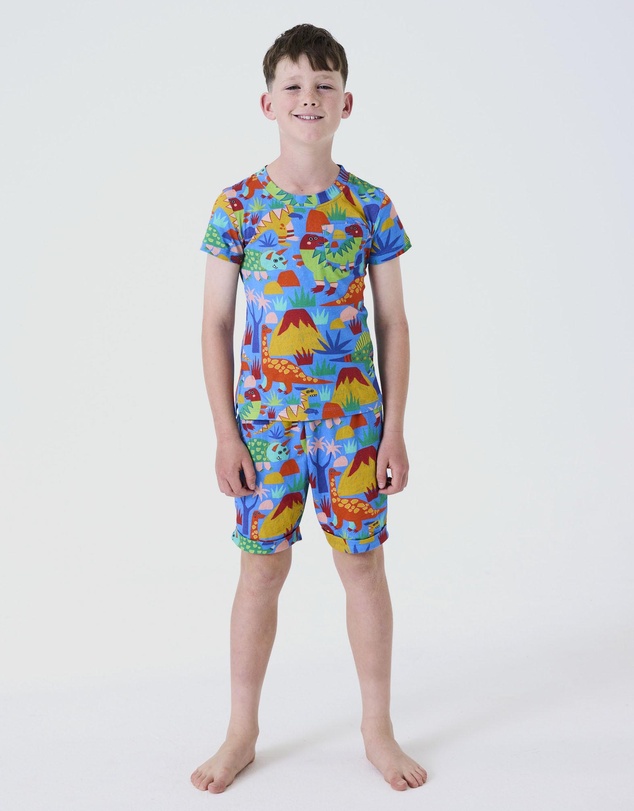 Kip&Co - Dinosaur Roar Kids Organic Cotton Short Sleeve Tee and Shorts Pyjama Set - Kids