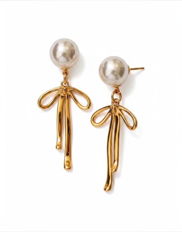 Mossée - Colette Pearl Bow Drop Earrings