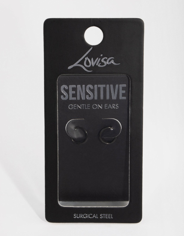 Lovisa - Black Coated Metal Surgical Steel 8mm Sleeper Earrings