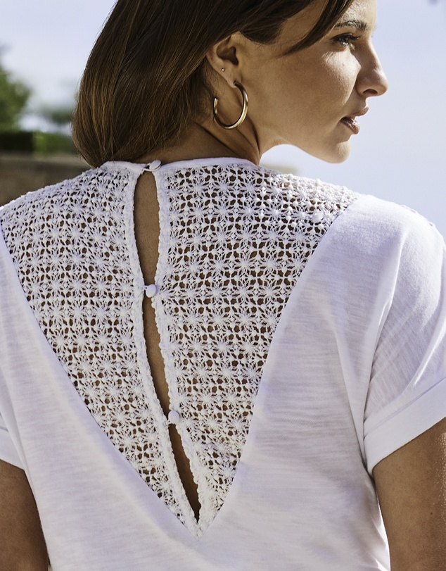 Sosandar - Lace Detail Cotton T-Shirt