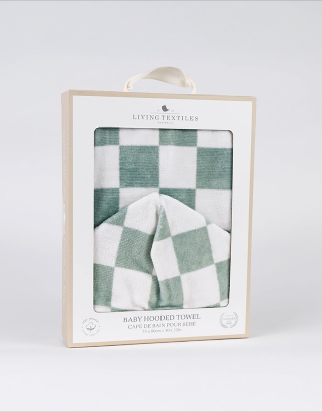 Living Textiles - Hooded Towel - Checkered Olive