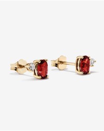 Michael Hill - Round White Sapphire and Oval-Cut Garnet Toi Et Moi Stud Earrings in 10kt Yellow Gold