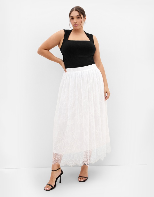 City Chic - Plus size Ivy Lace Mesh Skirt - ivory