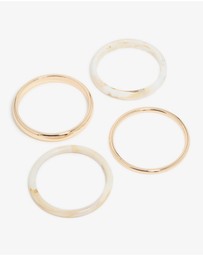 Lovisa - Gold & White Acrylic Marble Thin Bangles 4-Pack