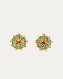Ottoman Hands - Marigold Turquoise and Red Agate Beaded Stud Earrings