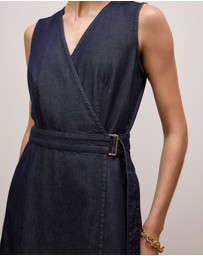 Trenery - Denim Sleeveless Wrap Dress in Indigo Rinse