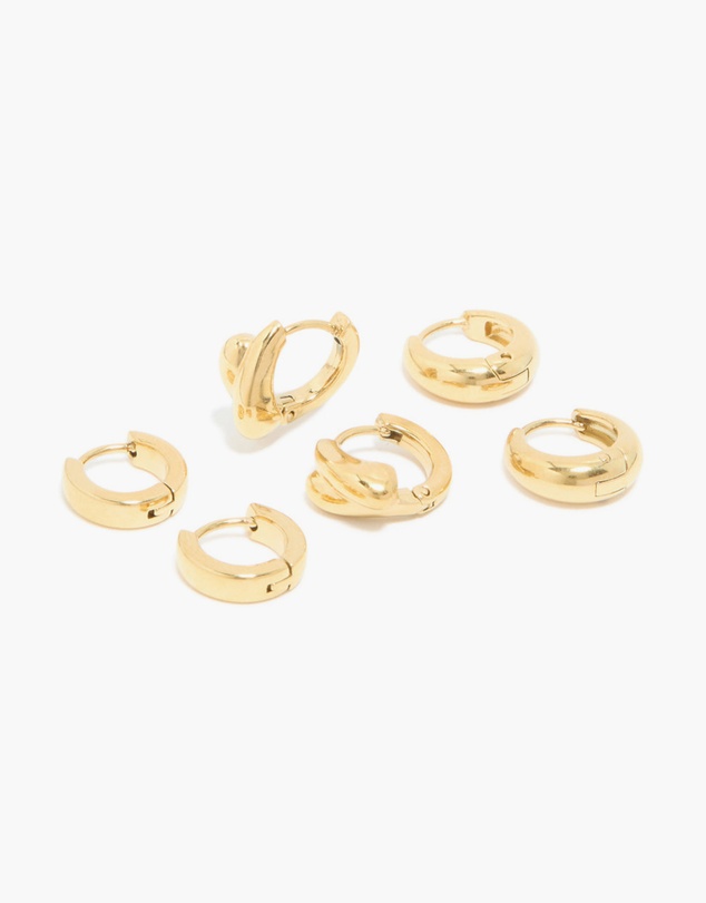 Lovisa - Waterproof Gold Plated Stainless Steel Chunky Huggie Earrings 3-Pack