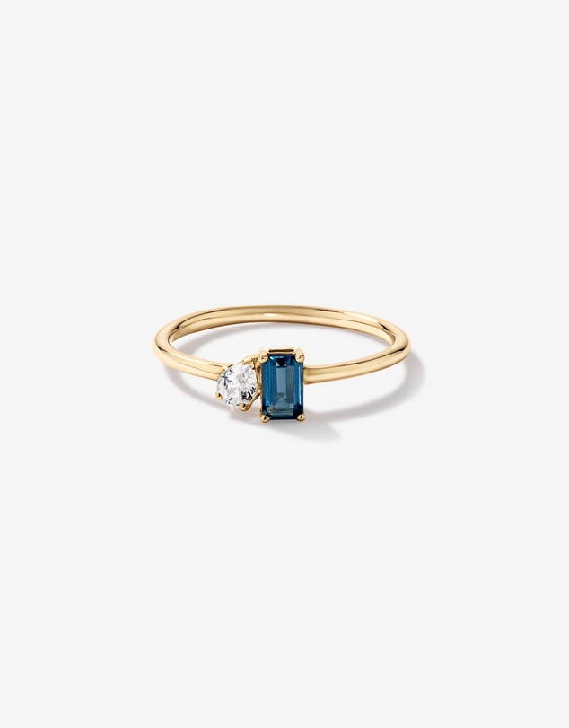Michael Hill - Pear-Cut White Sapphire and Emerald-Cut London Blue Topaz Toi Et Moi Ring in 10kt Yellow Gold