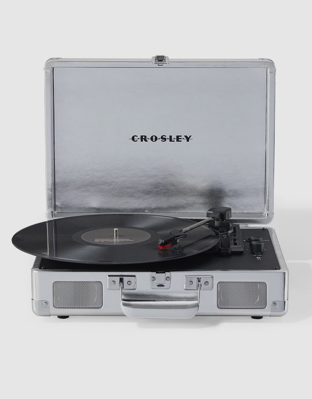 Crosley - Crosley Cruiser Bluetooth Portable Turntable + Crosley Turntable Stand Bundle - Silver