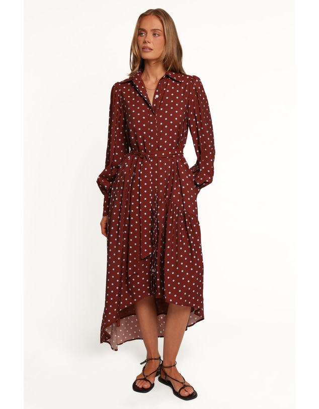 Petal & Pup - Graylen Midi Dress - Brown/Blue Spot