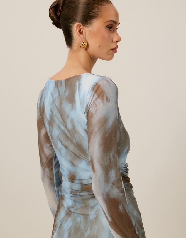 Tussah - Sophie Abstract Print Mesh LS Midi Dress
