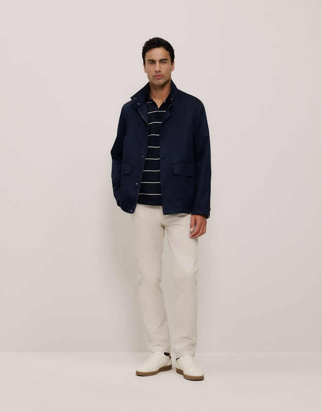 Trenery - Pique Stripe Monogram Polo in Navy