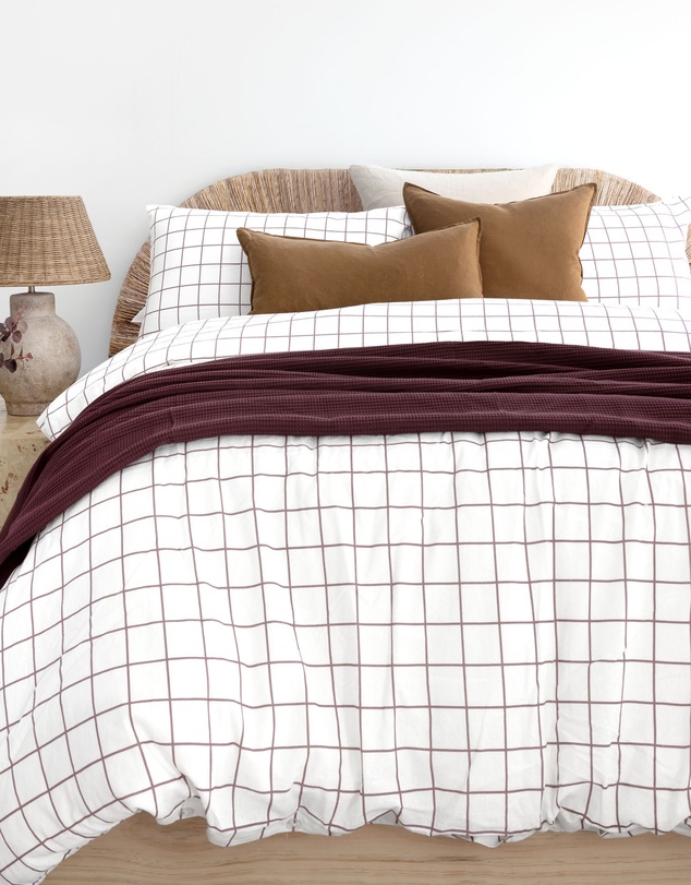 Bambury - Grid Boysenberry Flannelette Quilt Cover Set