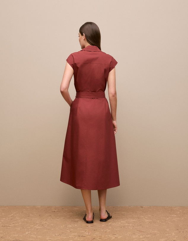 Trenery - Poplin Cap Sleeve Shirt Dress in Deep Red