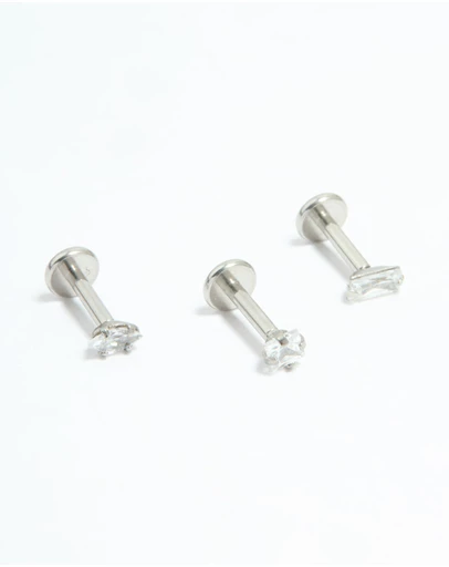Lovisa - Surgical Steel Cubic Zirconia Mixed Shape Flat Back Studs 3-Pack