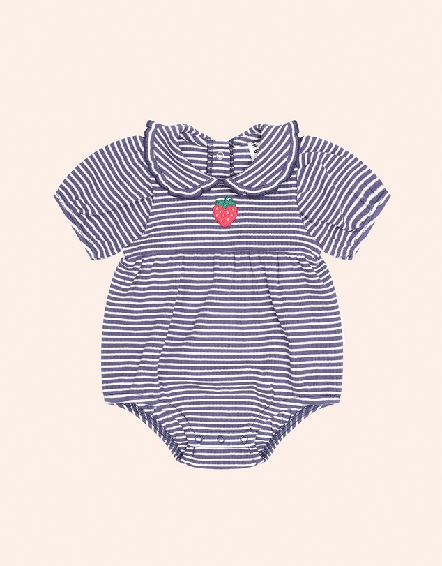 Huxbaby - Stripe Rib Collar Romper - Babies