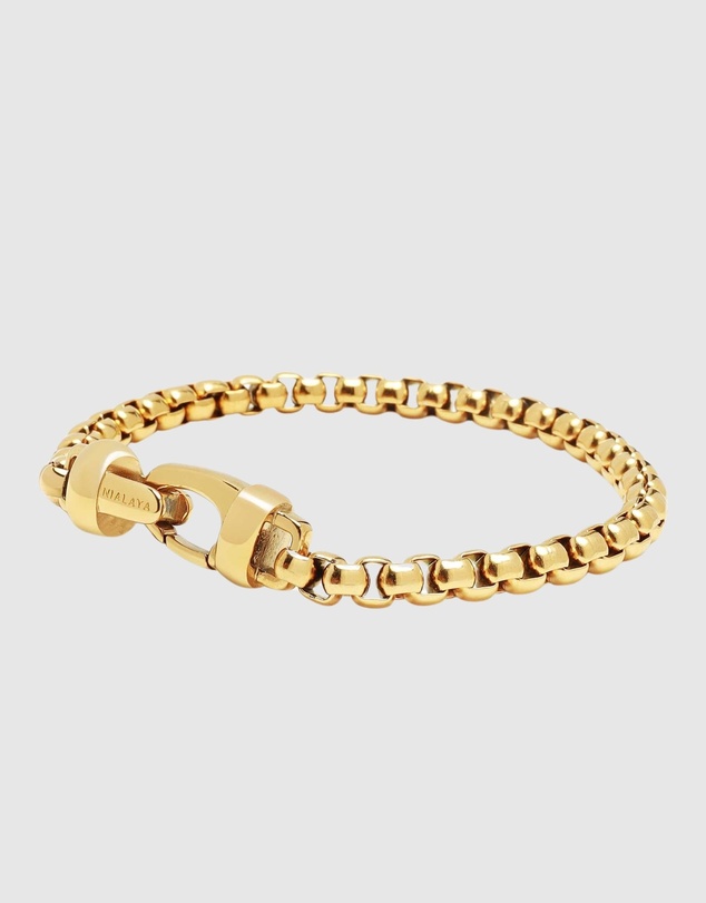 Nialaya Jewellery - 5mm Gold Box Chain Classic Bracelet