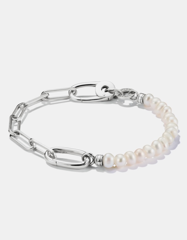THOMAS SABO - THOMAS SABO Connect Charm Bracelet Paperclip with Pearls Silver