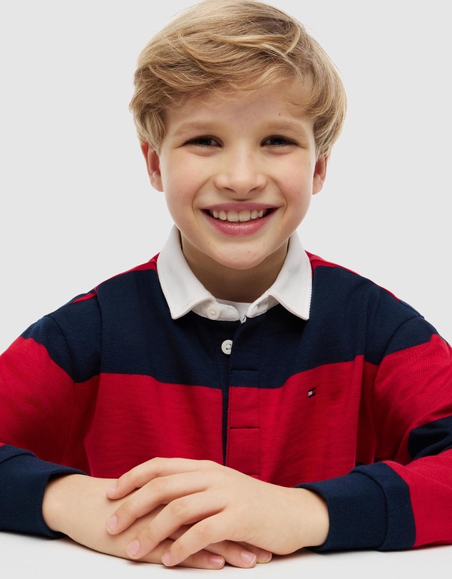 Tommy Hilfiger - Regular Fit Stripe Long Sleeve Polo Shirt - Kids-Teens