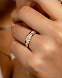 Wanderlust + Co - Pave Baguette 14K Gold Vermeil Ring