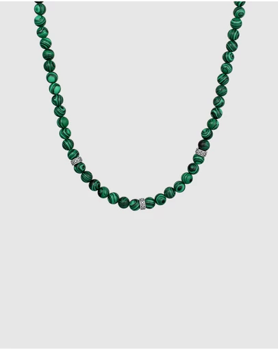 Kuzzoi - ICONIC EXCLUSIVE - Malachite Beads Necklase with Sterlin Silver Elements