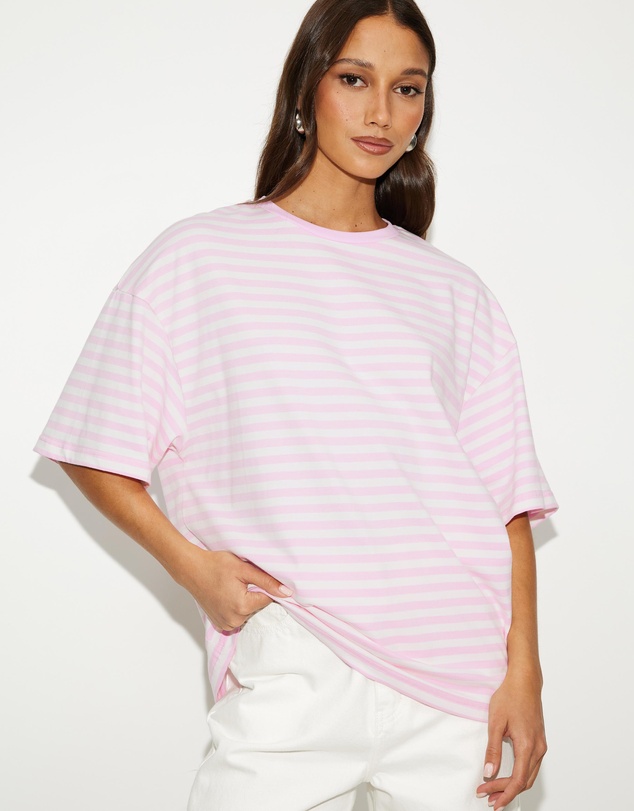 Dazie - Nostalgia Stripe Oversized Boyfriend Tee