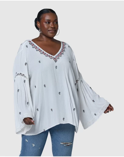 The Poetic Gypsy - Sandstone Embroidered Blouse