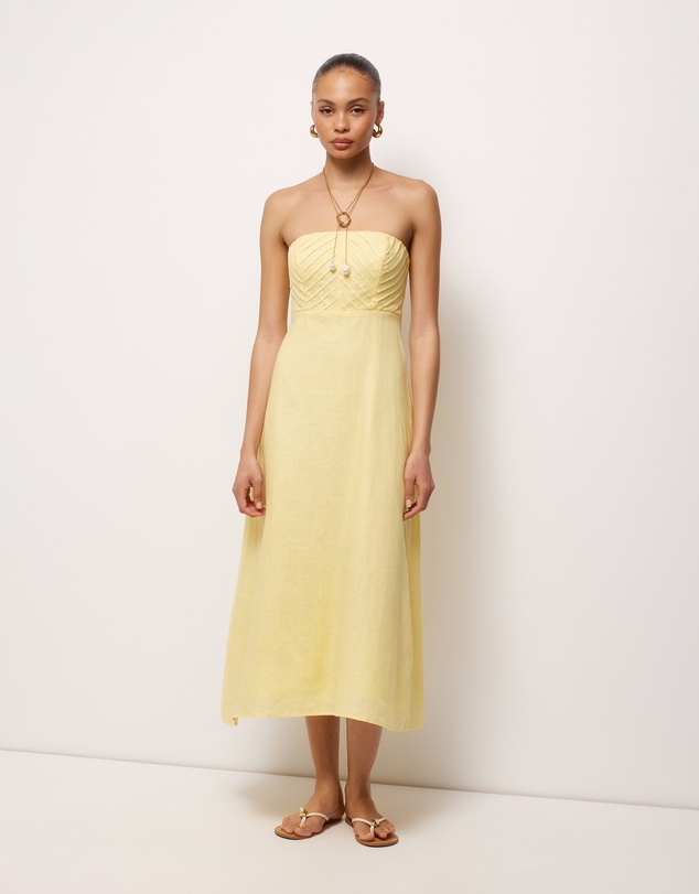 AERE - Maris Pintuck Strapless Linen Midi Dress
