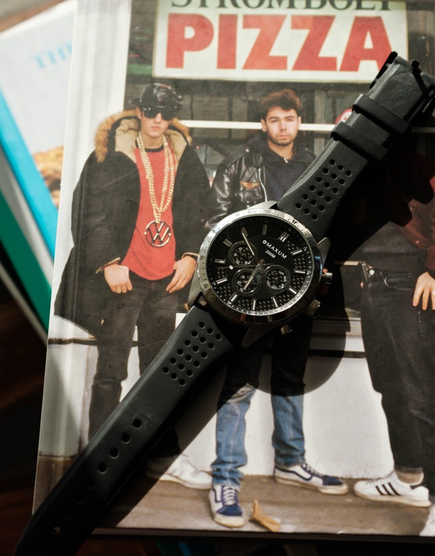Maxum - Lansdowne Multifunction Chrono Silver Tone Case, Black Dial & Black Silicone Band