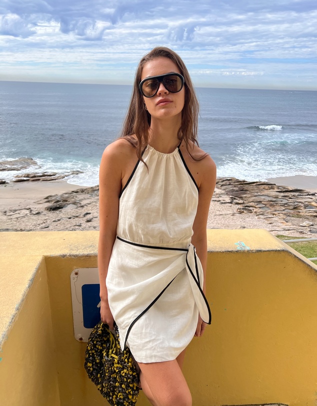 AERE - Lumi Contrast Bind Linen Mini Dress