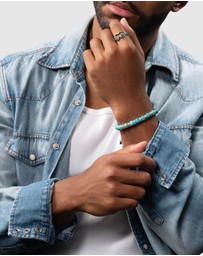 Nialaya Jewellery - Men's Sterling Silver Beaded Bracelet with Turquoise