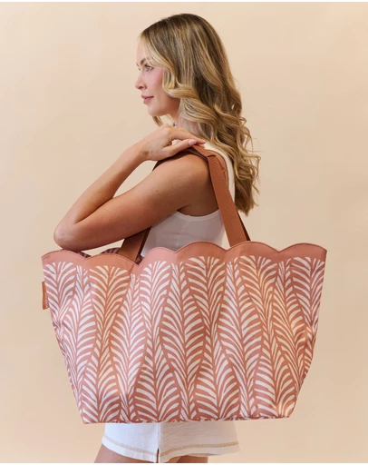 Sky Gazer - Scalloped Edge Beach Bag- Mocha Fern