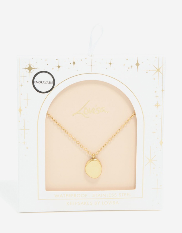 Lovisa - Waterproof Gold Plated Stainless Steel Oval Engravable Pendant Necklace