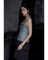 Glamorous - Long-breasted corseted denim top