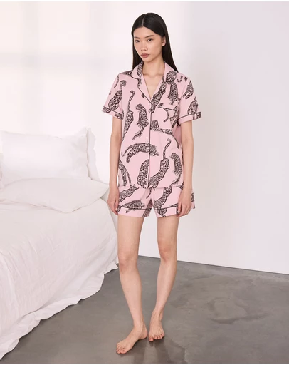 Chelsea Peers - Organic Cotton Lino Leopards Short Pyjama Set