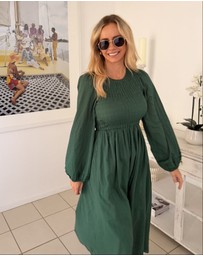 Esther & Co - Iolana Dress - Deep Green Long Sleeve