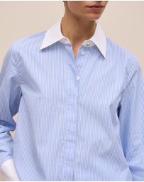 Trenery - Jacquard Stripe Contrast Shirt in Vivid Blue