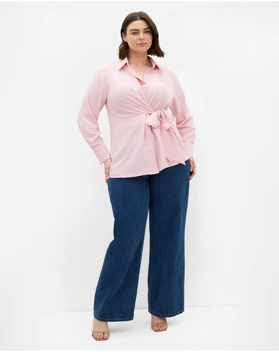 City Chic - Plus size Telia Side Tie Shirt - heavenly pink