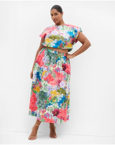 City Chic - Sarina Floral Print Midi Skirt