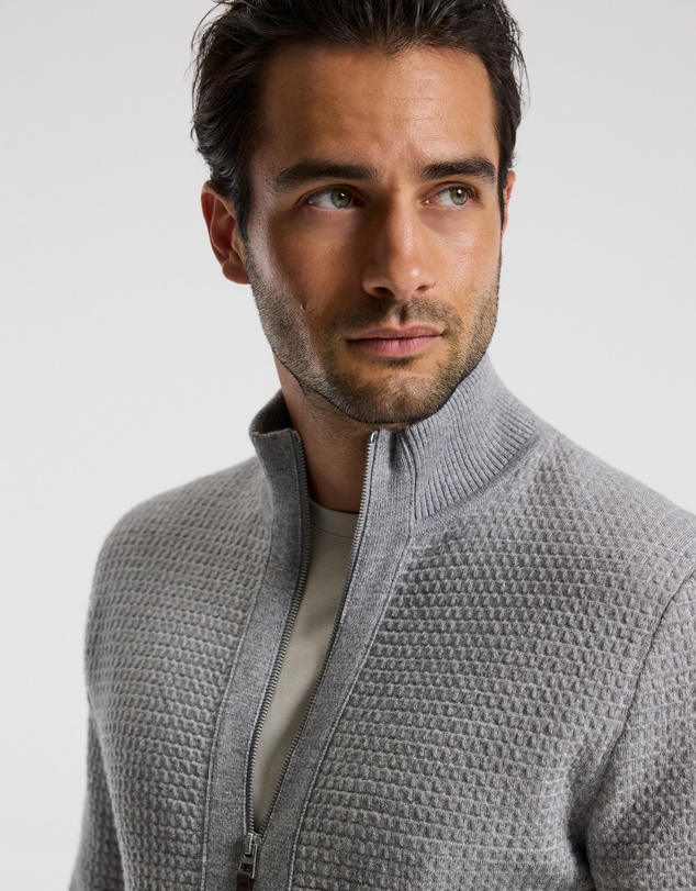 Calibre - Geometric Jacquard Cardigan Grey