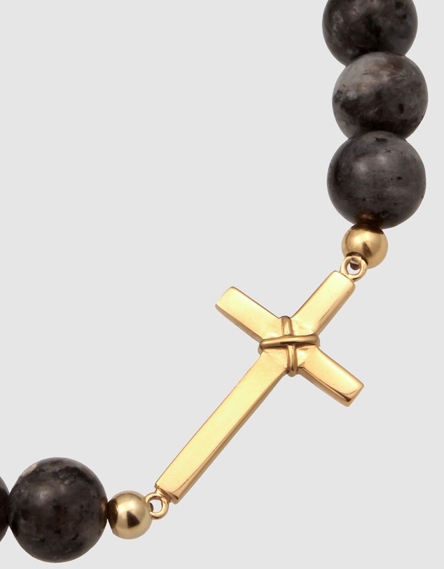 Kuzzoi - ICONIC EXCLUSIVE - Lavakite Bead Bracelet with Cross in Gold-Plated 925 Sterling Silver