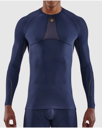 SKINS - SKINS Compression Men's Series-5 Activewear Long Sleeve Top Navy Blue