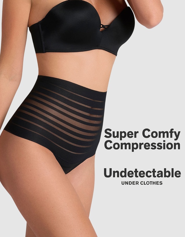 Leonisa - Sheer Stripe Tummy Compression High Waist Thong