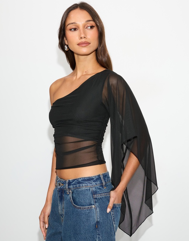 Dazie - Marcello One Shoulder Mesh Top