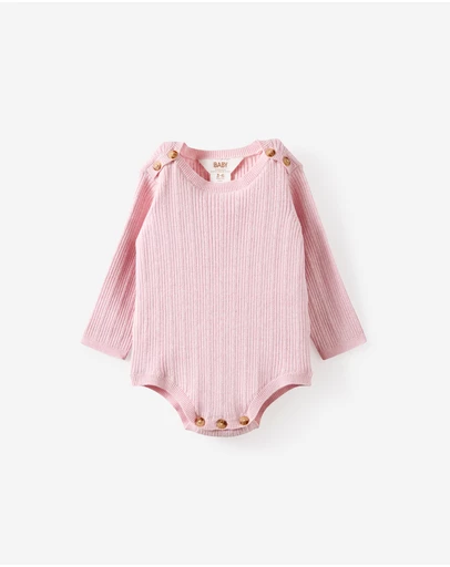 Cotton On Kids - Organic Knit Pointelle Long Sleeve Bubbysuit